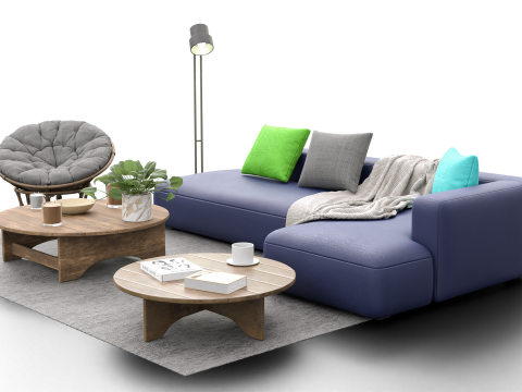 Scandinavian Lounge Living Room Set Papasan Chair Modern Decor 3D Model