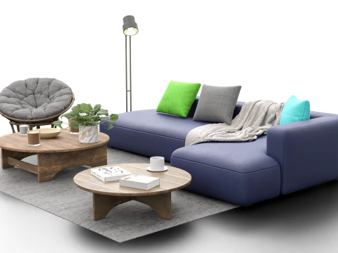 Scandinavian Lounge Living Room Set Papasan Chair Modern Decor 3D Model