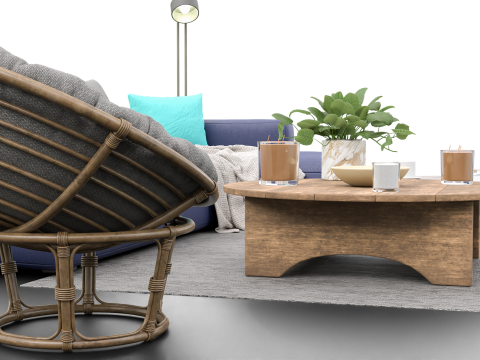 Scandinavian Lounge Living Room Set Papasan Chair Modern Decor 3D Model