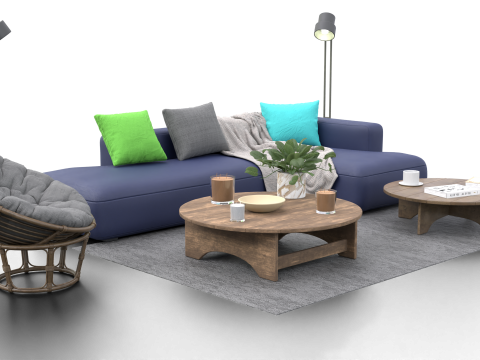 Scandinavian Lounge Living Room Set Papasan Chair Modern Decor 3D Model