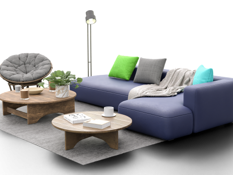 Scandinavian Lounge Living Room Set Papasan Chair Modern Decor 3D Model