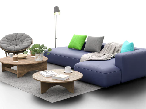 Scandinavian Lounge Living Room Set Papasan Chair Modern Decor 3D Model