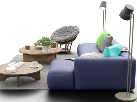 Scandinavian Lounge Living Room Set Papasan Chair Modern Decor 3D Model
