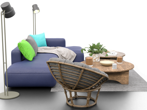 Scandinavian Lounge Living Room Set Papasan Chair Modern Decor 3D Model