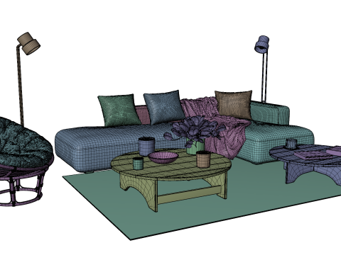 Scandinavian Lounge Living Room Set Papasan Chair Modern Decor 3D Model