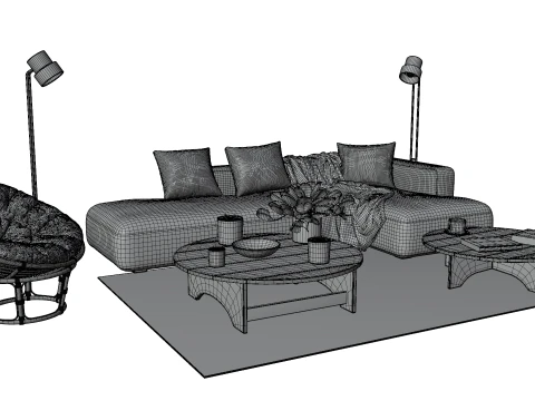 Scandinavian Lounge Living Room Set Papasan Chair Modern Decor 3D Model