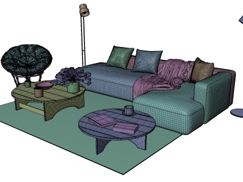 Scandinavian Lounge Living Room Set Papasan Chair Modern Decor 3D Model