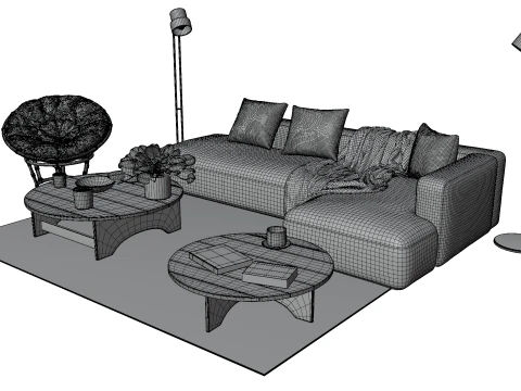 Scandinavian Lounge Living Room Set Papasan Chair Modern Decor 3D Model