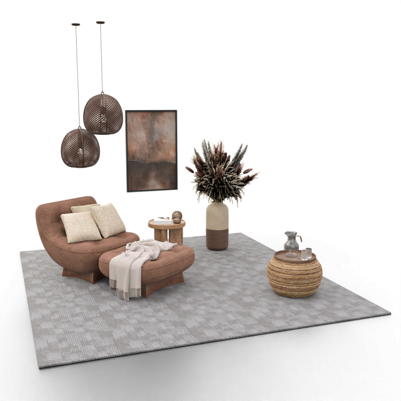 Bohemian Reading Corner Cozy Armchair Natural Decor Set Modelo 3D .c4d .max .obj .3ds .fbx .stl .blend
