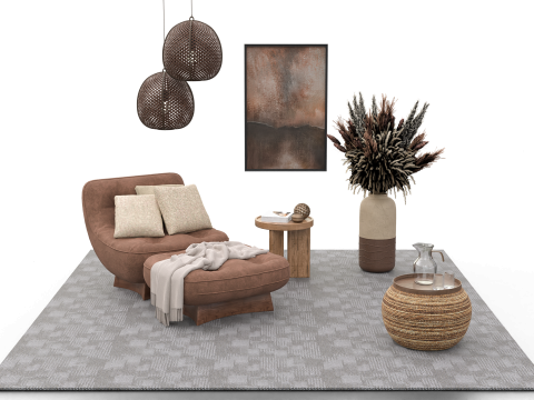 Bohemian Reading Corner Cozy Armchair Natural Decor Set 3D Модель