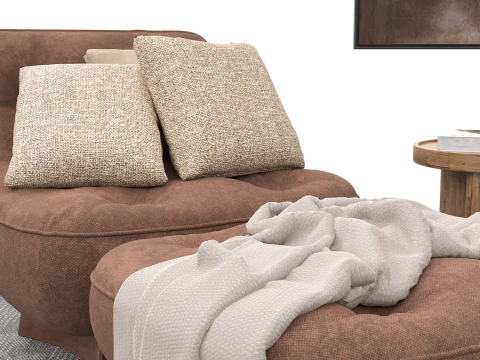 Bohemian Reading Corner Cozy Armchair Natural Decor Set 3D Model