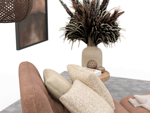 Bohemian Reading Corner Cozy Armchair Natural Decor Set 3D Модель