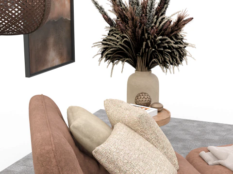 Bohemian Reading Corner Cozy Armchair Natural Decor Set 3D Model