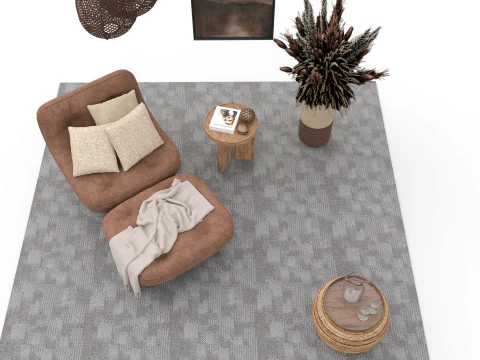 Bohemian Reading Corner Cozy Armchair Natural Decor Set 3D Model