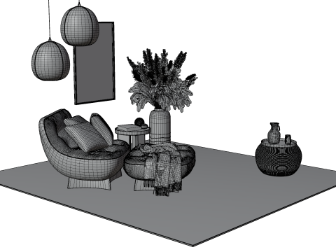 Bohemian Reading Corner Cozy Armchair Natural Decor Set 3D Модель