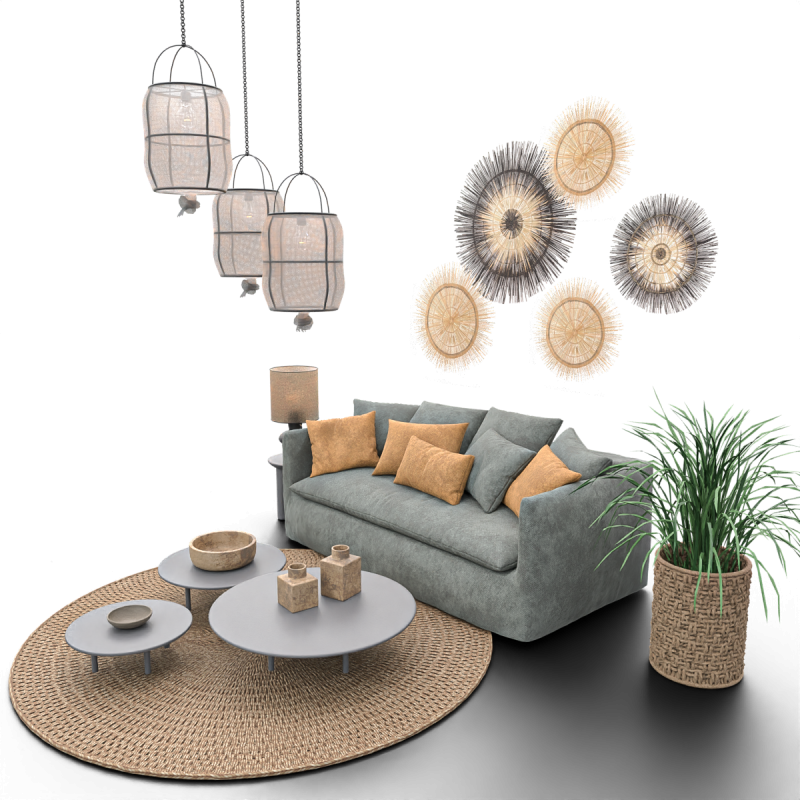 Modern Boho Living Room Scene Game Ready Interior Asset Modèle 3D .c4d .max .obj .3ds .fbx .stl .blend