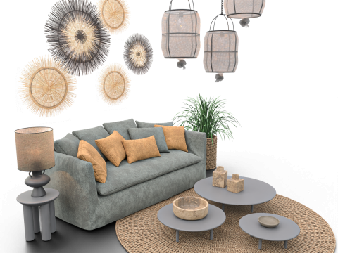 Modern Boho Living Room Scene Game Ready Interior Asset Modèle 3D
