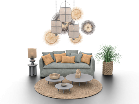 Modern Boho Living Room Scene Game Ready Interior Asset Modèle 3D