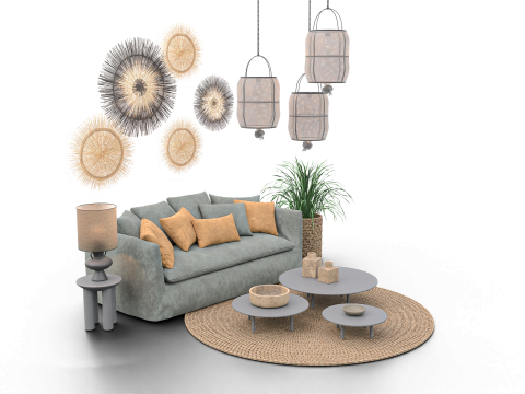 Modern Boho Living Room Scene Game Ready Interior Asset Modèle 3D