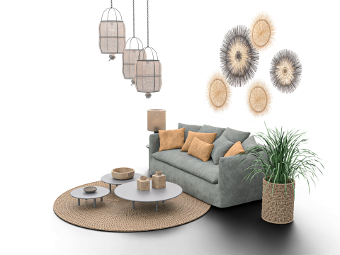 Modern Boho Living Room Scene Game Ready Interior Asset Modèle 3D