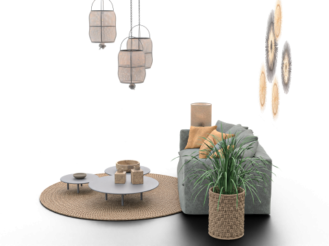 Modern Boho Living Room Scene Game Ready Interior Asset Modèle 3D
