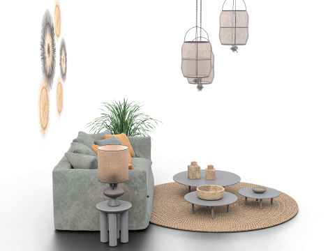 Modern Boho Living Room Scene Game Ready Interior Asset Modèle 3D