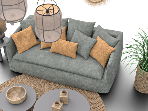 Modern Boho Living Room Scene Game Ready Interior Asset Modèle 3D