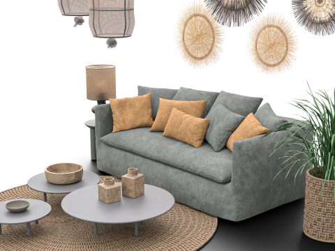 Modern Boho Living Room Scene Game Ready Interior Asset Modèle 3D