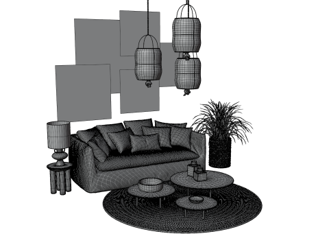 Modern Boho Living Room Scene Game Ready Interior Asset Modèle 3D