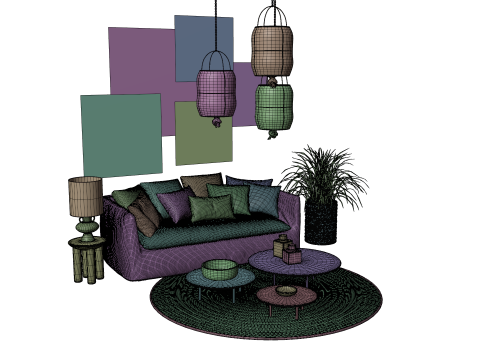 Modern Boho Living Room Scene Game Ready Interior Asset Modèle 3D