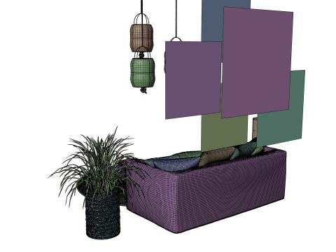 Modern Boho Living Room Scene Game Ready Interior Asset Modèle 3D