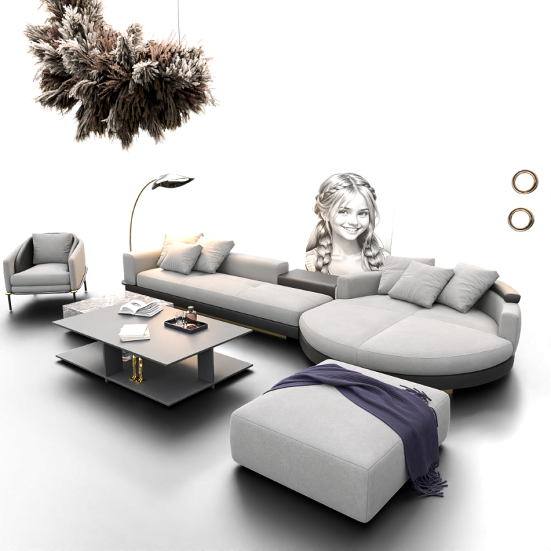 Modern Living Room Interior with Wall Art Neutral Tone Scene 3D Модель .c4d .max .obj .3ds .fbx .stl .blend