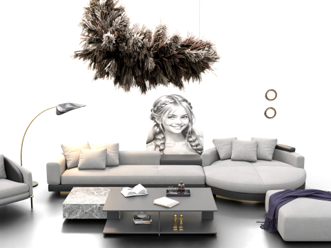 Modern Living Room Interior with Wall Art Neutral Tone Scene 3D Модель