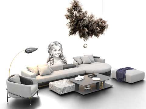 Modern Living Room Interior with Wall Art Neutral Tone Scene 3D Модель
