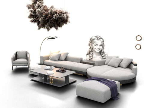 Modern Living Room Interior with Wall Art Neutral Tone Scene 3D Модель