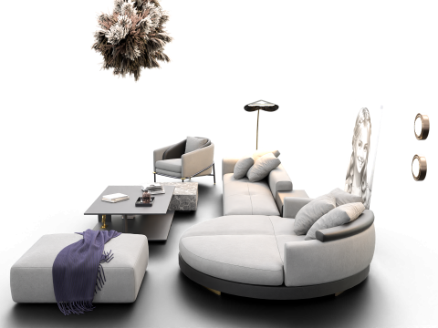 Modern Living Room Interior with Wall Art Neutral Tone Scene 3D Модель