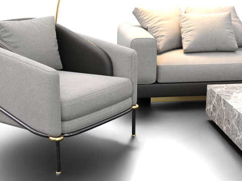 Modern Living Room Interior with Wall Art Neutral Tone Scene 3D Модель