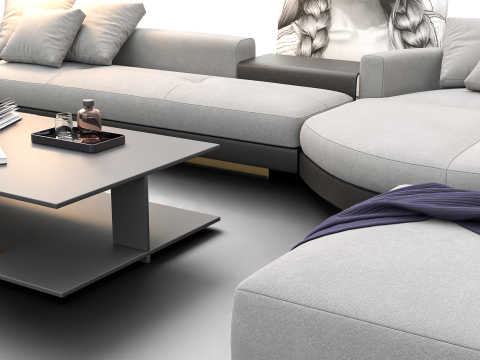 Modern Living Room Interior with Wall Art Neutral Tone Scene 3D Модель