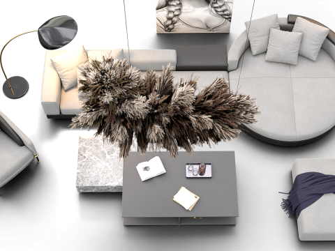 Modern Living Room Interior with Wall Art Neutral Tone Scene 3D Модель