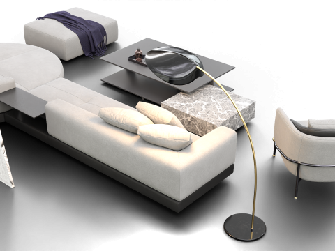 Modern Living Room Interior with Wall Art Neutral Tone Scene 3D Модель