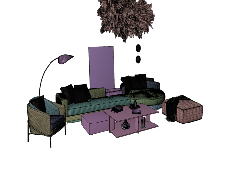 Modern Living Room Interior with Wall Art Neutral Tone Scene 3D Модель