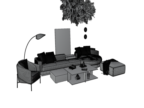 Modern Living Room Interior with Wall Art Neutral Tone Scene 3D Модель