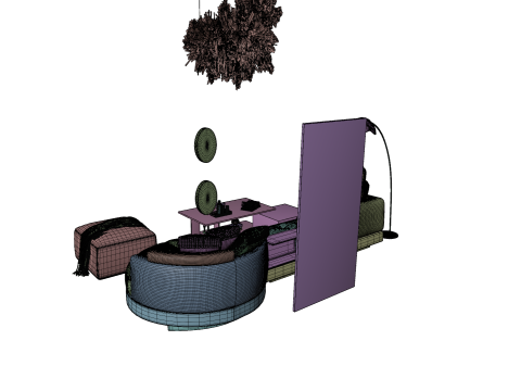 Modern Living Room Interior with Wall Art Neutral Tone Scene 3D Модель