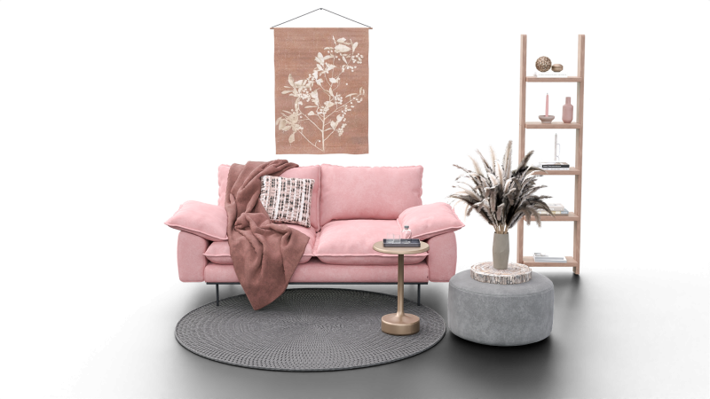Soft Pink Living Room Interior with Decorative Shelf 3D Модель .c4d .max .obj .3ds .fbx .stl .blend