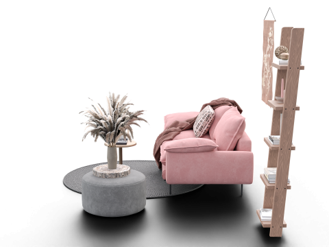 Soft Pink Living Room Interior with Decorative Shelf 3D Модель
