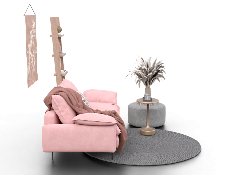 Soft Pink Living Room Interior with Decorative Shelf 3D Модель