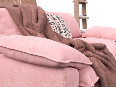 Soft Pink Living Room Interior with Decorative Shelf 3D Модель