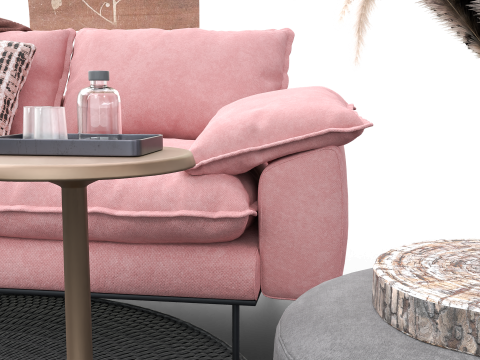 Soft Pink Living Room Interior with Decorative Shelf 3D Модель