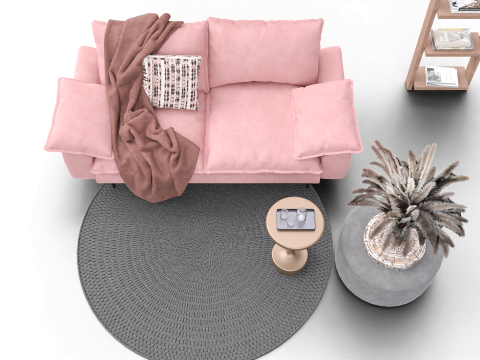 Soft Pink Living Room Interior with Decorative Shelf 3D Модель