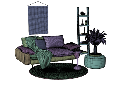 Soft Pink Living Room Interior with Decorative Shelf 3D Модель